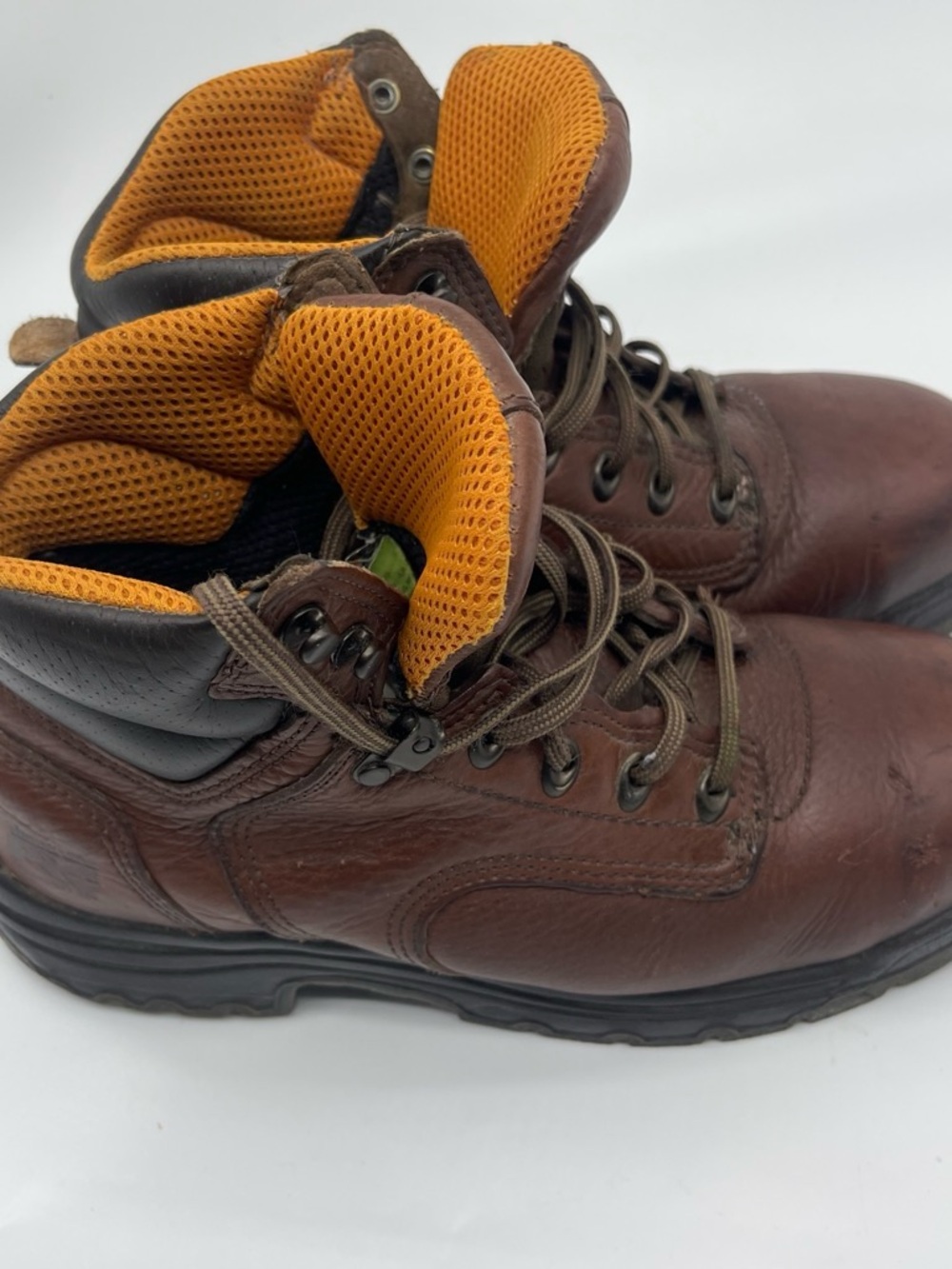 Timberland Men's Brown Leather safety toe Lace-Up Work Boots with Orange Lining